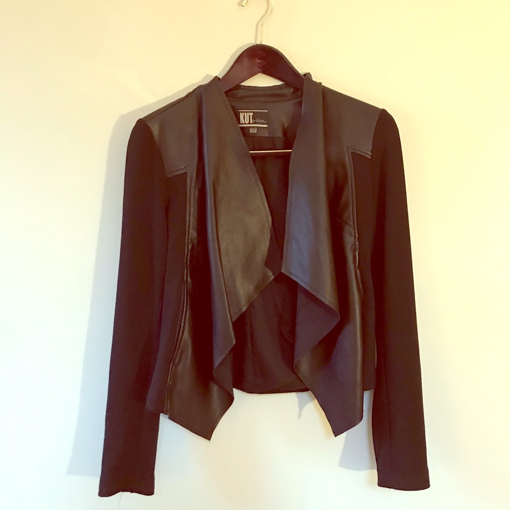Black drape-front soft fabric blazer